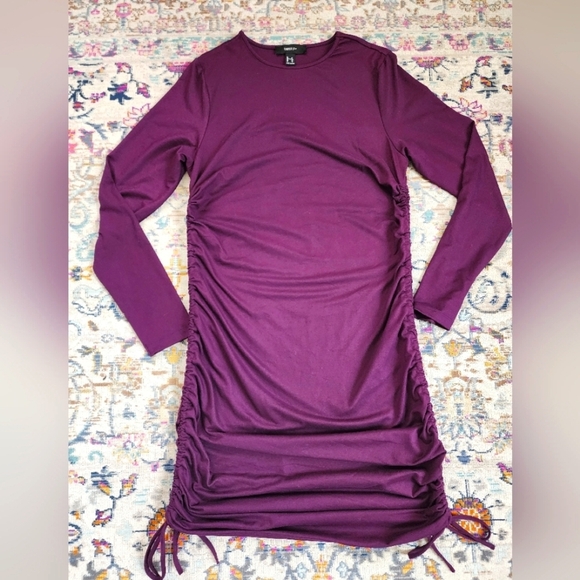 Forever 21 Women's Plum Lg Sleeve Adjustable Lenght Side Gathering Dress, sz 1XL - Picture 1 of 9